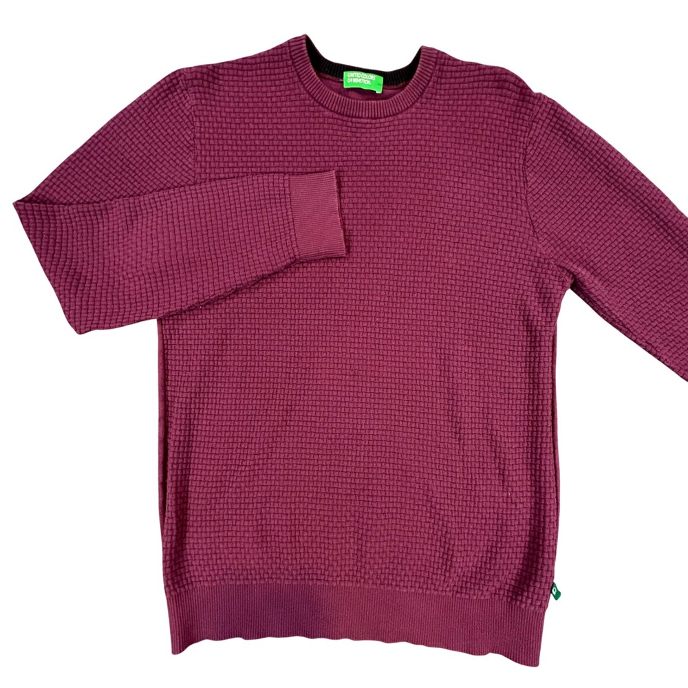 UNITED‎ COLORS OF BENETTON Sweatshirt Mens L Burgundy Textured Crewneck Sweater